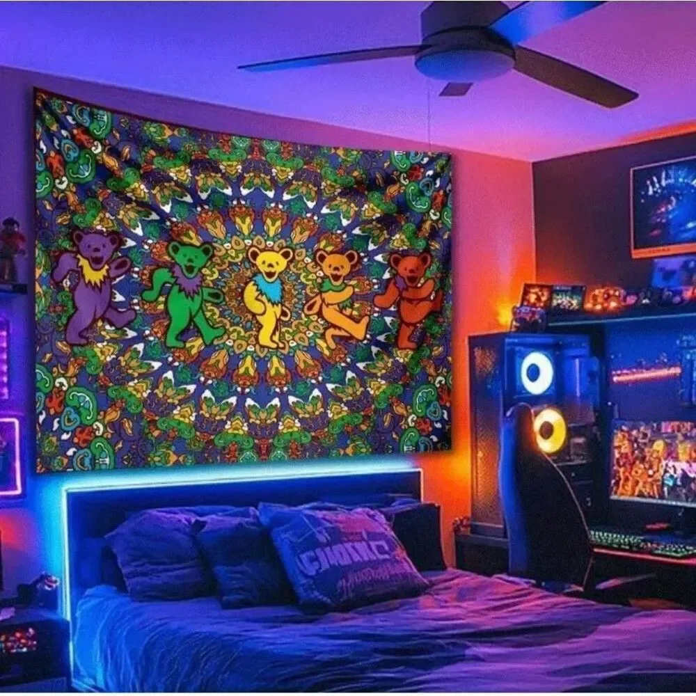 Colorful Dancing Bears Tapestry Grateful Dead Sheet Art